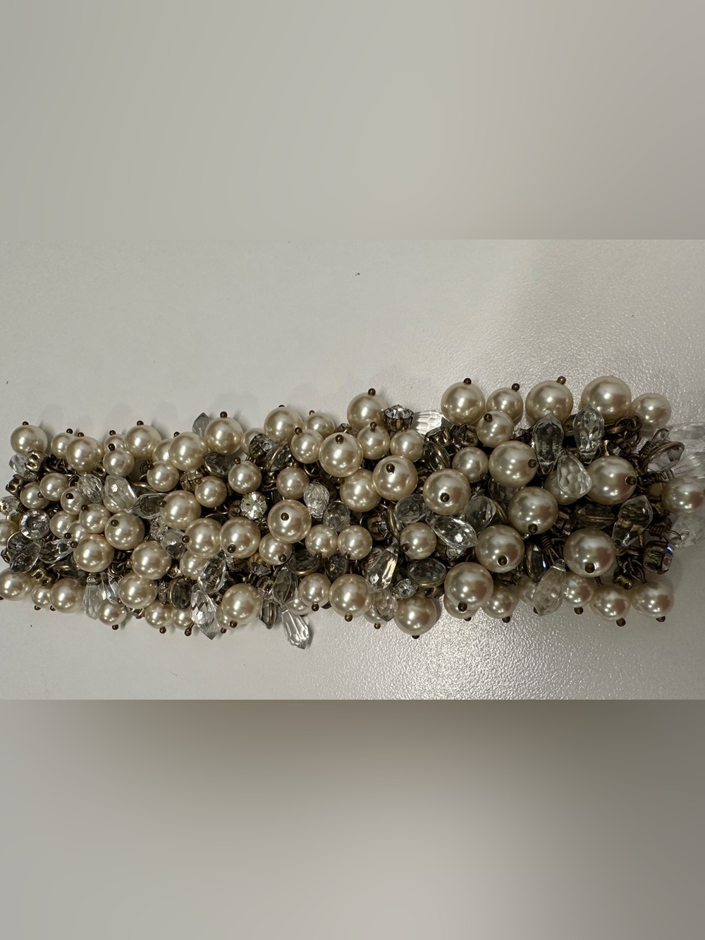 J. Crew Cluster chunky Pearl Clear Crystal Bracelet with pouch
